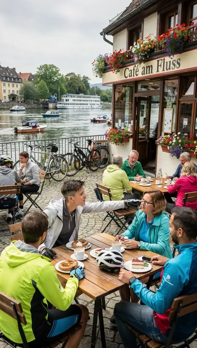 Karte mit detaillierter Fahrradwegplanung und markierten Rastplätzen für eine Tour durch deutsche Regionen.